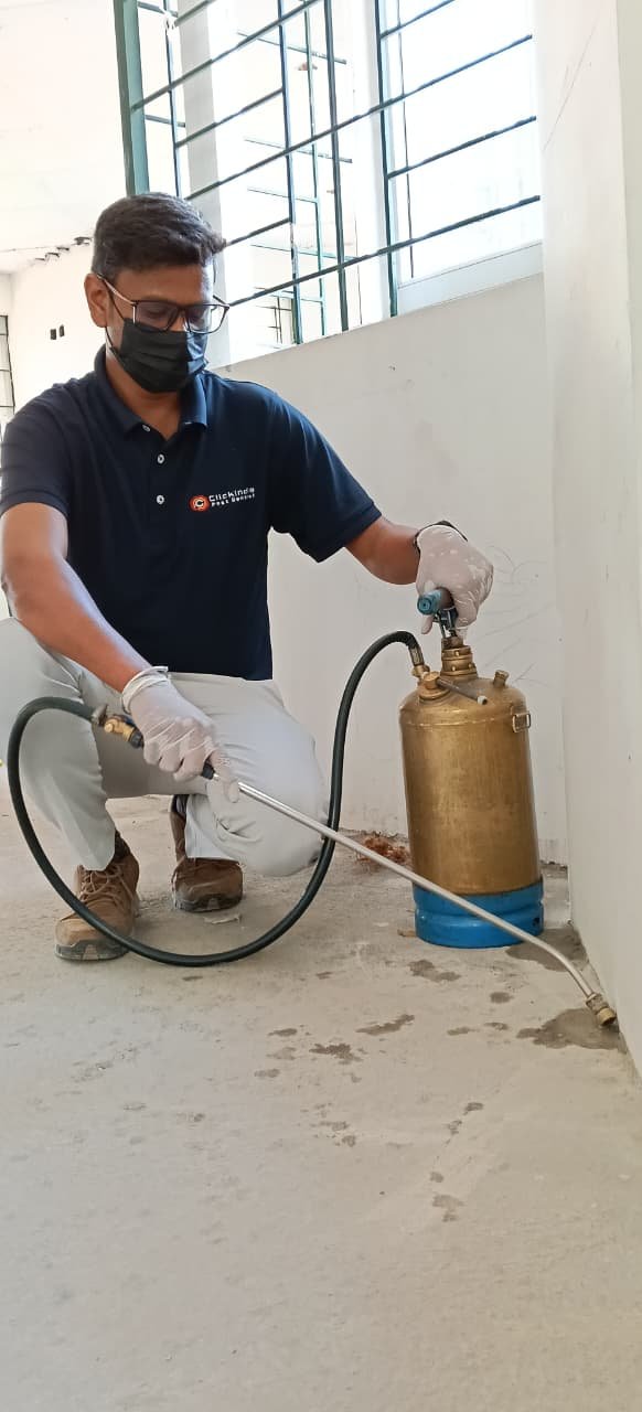 Technician using a sprayer for pest treatment